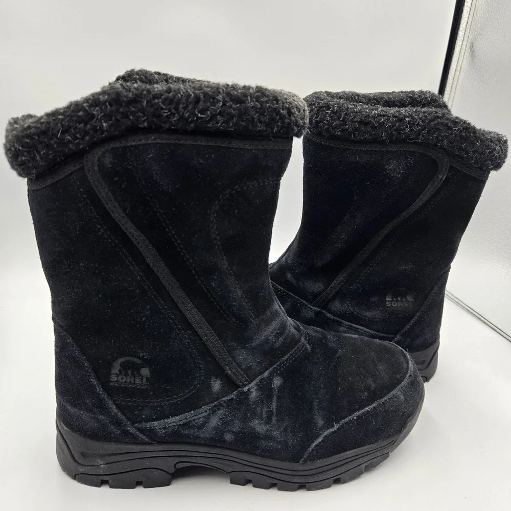 Sorel Boots Womens 8 Waterfall Thinsulate Winter Snow‎ Boot NL1964-010 Black Zip